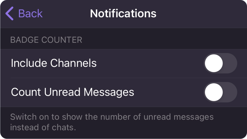 Telegram notification settings screenshot from a tweet